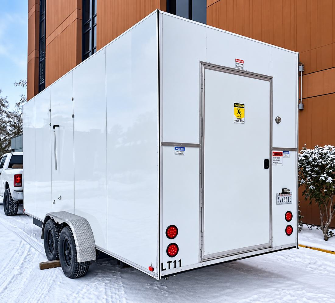 White 12 ft refrigerated trailer with a side door